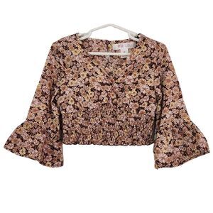 Japna Brown Floral Smocked Crop Top Girls Size 8